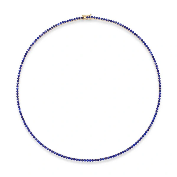 Jennifer Meyer 3 Prong Lapis Tennis Necklace in 18K Yellow Gold | Fine Necklaces | Coveti