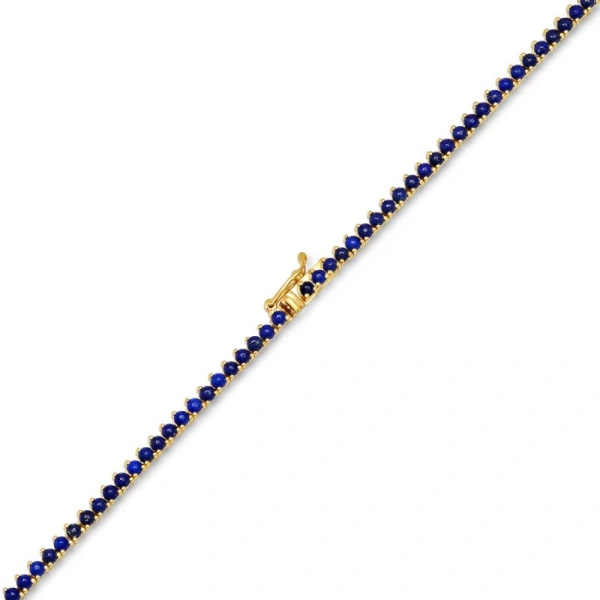 Jennifer Meyer 3 Prong Lapis Tennis Necklace in 18K Yellow Gold | Fine Necklaces | Coveti