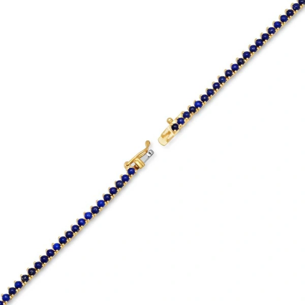 Jennifer Meyer 3 Prong Lapis Tennis Necklace in 18K Yellow Gold | Fine Necklaces | Coveti