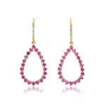 Jennifer Meyer 3 Prong Pink Sapphire Open Teardrop Earrings in 18K Yellow Gold | Fine Earrings | Coveti