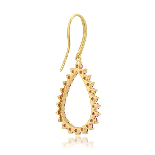 Jennifer Meyer 3 Prong Pink Sapphire Open Teardrop Earrings in 18K Yellow Gold | Fine Earrings | Coveti