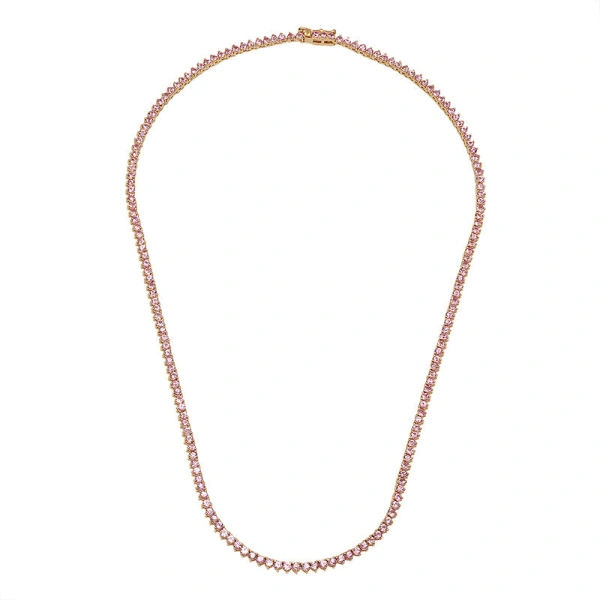 Jennifer Meyer 3 Prong Pink Sapphire Tennis Necklace in 18K Yellow Gold | Fine Necklaces | Coveti