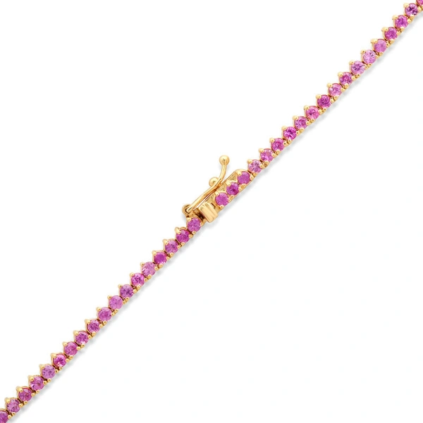 Jennifer Meyer 3 Prong Pink Sapphire Tennis Necklace in 18K Yellow Gold | Fine Necklaces | Coveti