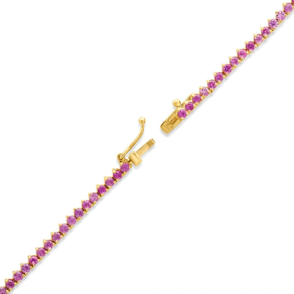 Jennifer Meyer 3 Prong Pink Sapphire Tennis Necklace in 18K Yellow Gold | Fine Necklaces | Coveti