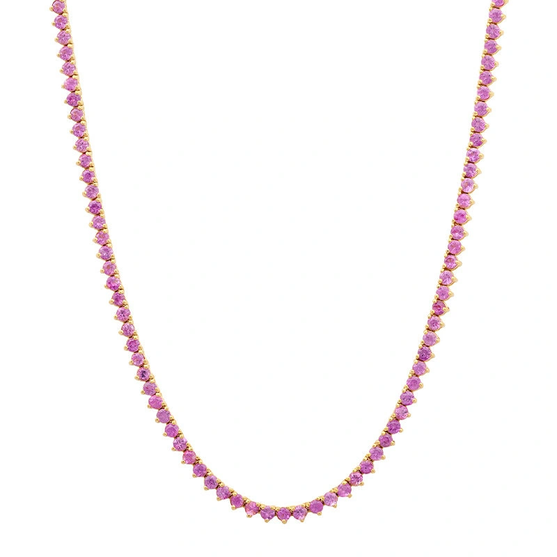 Jennifer Meyer 3 Prong Pink Sapphire Tennis Necklace in 18K Yellow Gold Jennifer Meyer 3 Prong Pink Sapphire Tennis Necklace in 18K Yellow Gold | Fine Necklaces | Coveti
