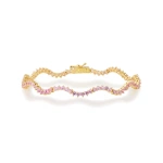 Jennifer Meyer 3 Prong Pink Sapphire Wave Tennis Bracelet in 18K Yellow Gold | Fine Bracelets | Coveti