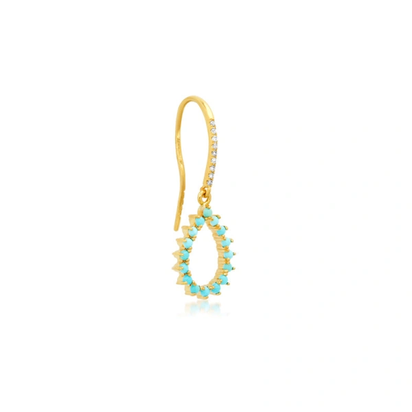 Jennifer Meyer 3 Prong Turquoise Mini Open Teardrop Earrings in 18K Yellow Gold | Fine Earrings | Coveti