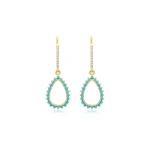 Jennifer Meyer 3 Prong Turquoise Mini Open Teardrop Earrings in 18K Yellow Gold | Fine Earrings | Coveti