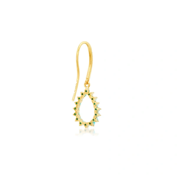 Jennifer Meyer 3 Prong Turquoise Mini Open Teardrop Earrings in 18K Yellow Gold | Fine Earrings | Coveti