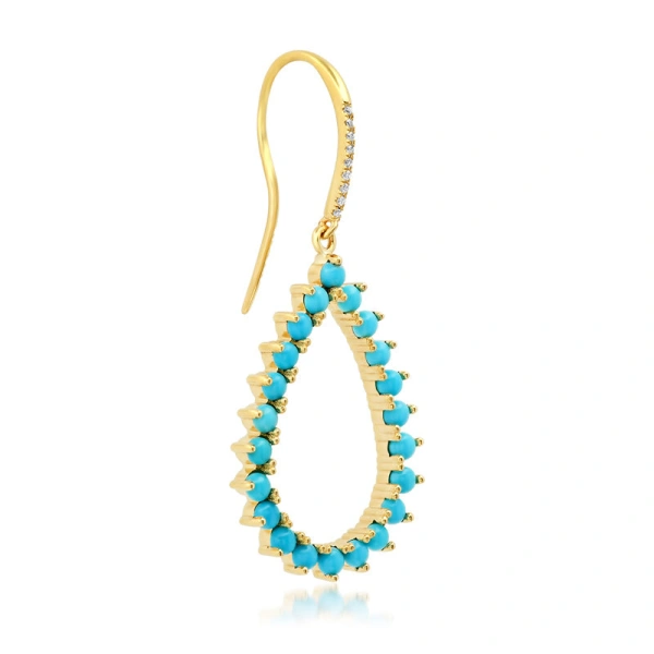Jennifer Meyer 3 Prong Turquoise Open Teardrop Earrings in 18K Yellow Gold | Fine Earrings | Coveti