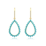 Jennifer Meyer 3 Prong Turquoise Open Teardrop Earrings in 18K Yellow Gold | Fine Earrings | Coveti