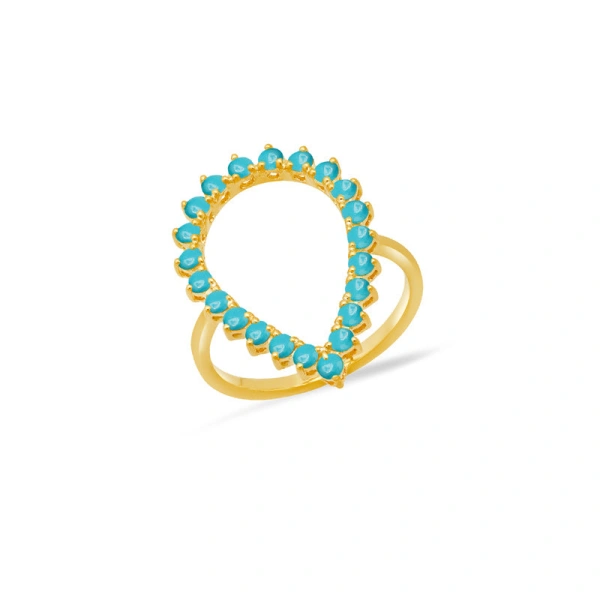 Jennifer Meyer 3 Prong Turquoise Open Teardrop Ring in 18K Yellow Gold | Fine Rings | Coveti