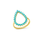 Jennifer Meyer 3 Prong Turquoise Open Teardrop Ring in 18K Yellow Gold | Fine Rings | Coveti