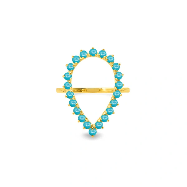 Jennifer Meyer 3 Prong Turquoise Open Teardrop Ring in 18K Yellow Gold | Fine Rings | Coveti