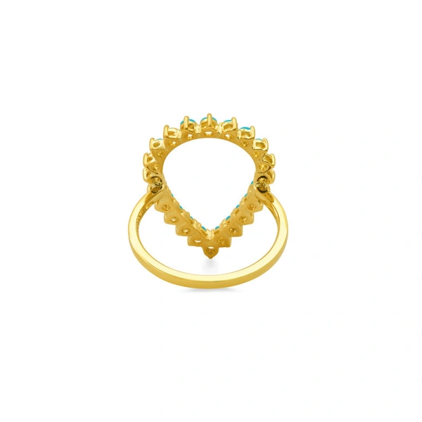 Jennifer Meyer 3 Prong Turquoise Open Teardrop Ring in 18K Yellow Gold | Fine Rings | Coveti