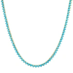 Jennifer Meyer 3 Prong Turquoise Tennis Necklace in 18K Yellow Gold | Fine Necklaces | Coveti