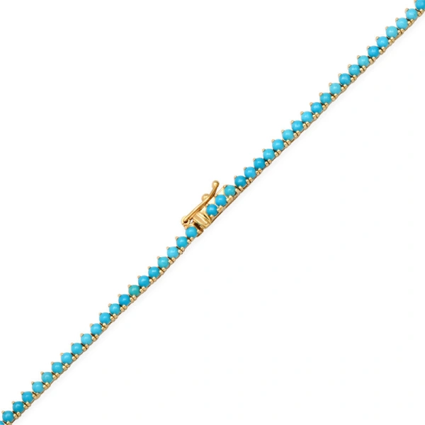 Jennifer Meyer 3 Prong Turquoise Tennis Necklace in 18K Yellow Gold | Fine Necklaces | Coveti