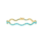 Jennifer Meyer 3 Prong Turquoise Wave Tennis Bracelet in 18K Yellow Gold | Fine Bracelets | Coveti