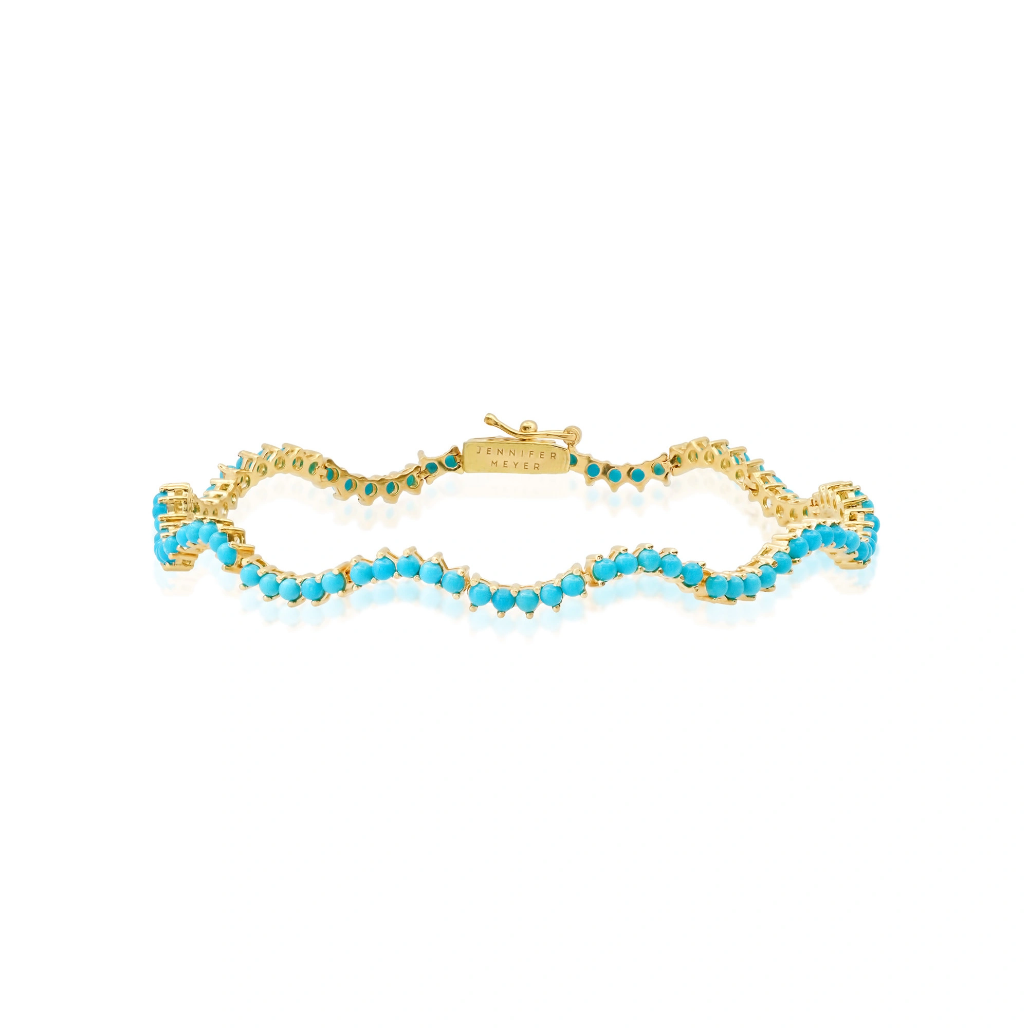 Jennifer Meyer 3 Prong Turquoise Wave Tennis Bracelet in 18K Yellow Gold Jennifer Meyer 3 Prong Turquoise Wave Tennis Bracelet in 18K Yellow Gold | Fine Bracelets | Coveti