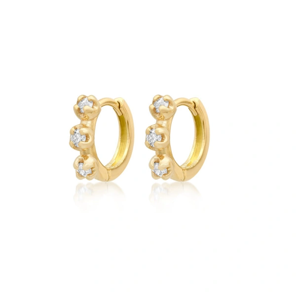 Jennifer Meyer 3 illusion Set Diamond Huggies in 18K Yellow Gold | Fine Earrings | Coveti