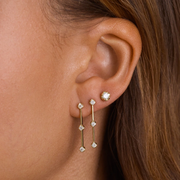 Jennifer Meyer 3 illusion Set Diamond Linear Studs in 18K Yellow Gold | Fine Earrings | Coveti