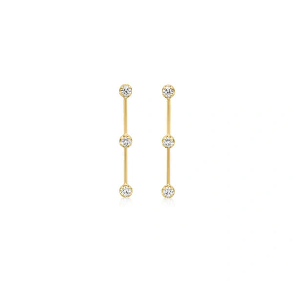 Jennifer Meyer 3 illusion Set Diamond Linear Studs in 18K Yellow Gold | Fine Earrings | Coveti