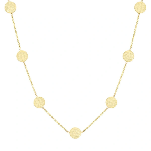 Jennifer Meyer 30 Inch Mini Hammered Disc by the Inch Necklace in 18K Yellow Gold | Fine Necklaces | Coveti