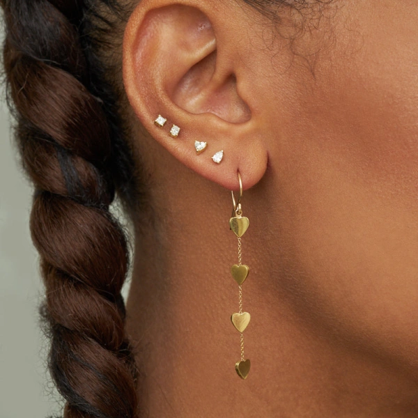 Jennifer Meyer 4 Heart By The Inch Earrings in 18K Yellow Gold | Fine Earrings | Coveti