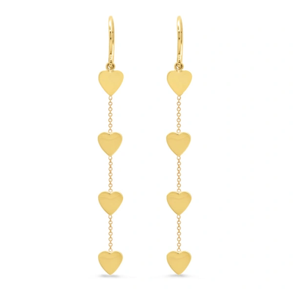 Jennifer Meyer 4 Heart By The Inch Earrings in 18K Yellow Gold | Fine Earrings | Coveti