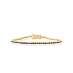 Jennifer Meyer 4 Prong Blue Sapphire Tennis Bracelet in 18K Yellow Gold | Fine Bracelets | Coveti