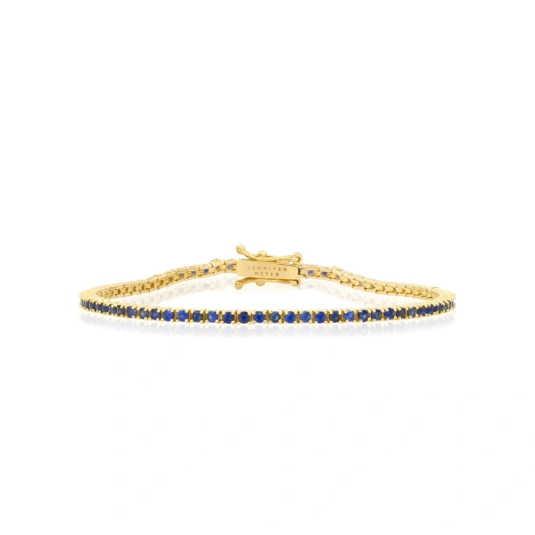 Jennifer Meyer 4 Prong Blue Sapphire Tennis Bracelet in 18K Yellow Gold | Fine Bracelets | Coveti