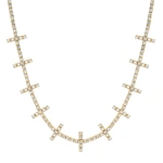 Jennifer Meyer 4 Prong Diamond Cross Bar Tennis Necklace in 18K Yellow Gold | Fine Necklaces | Coveti