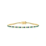 Jennifer Meyer 4 Prong Diamond, Emerald, and Sapphire Tennis Bracelet in 18K Yellow Gold | Fine Bracelets | Coveti