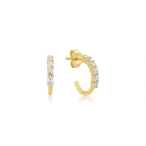 Jennifer Meyer 4 Prong Diamond Mini Hoops in 18K Yellow Gold | Fine Earrings | Coveti