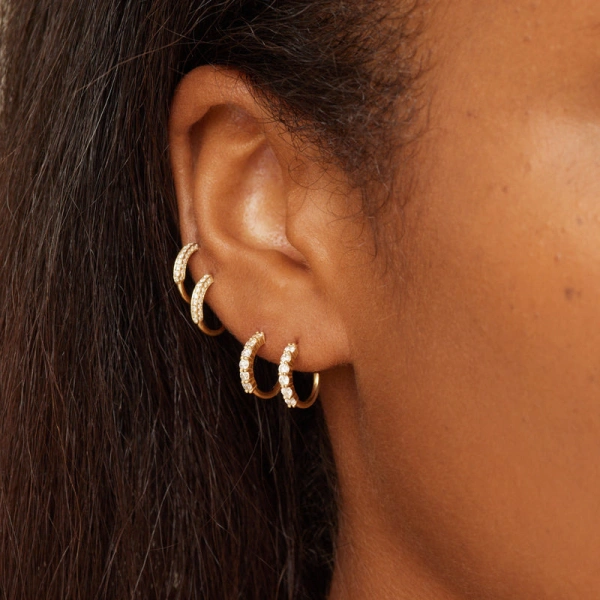 Jennifer Meyer 4 Prong Diamond Mini Hoops in 18K Yellow Gold | Fine Earrings | Coveti