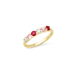 Jennifer Meyer 4 Prong Diamond, Pink Sapphire, and Ruby Ring in 18K Yellow Gold | Fine Rings | Coveti