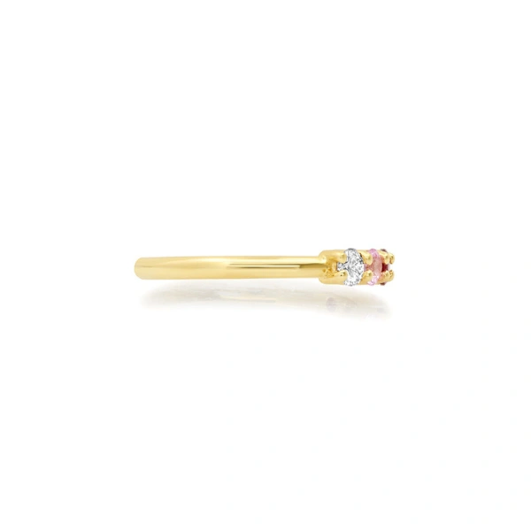 Jennifer Meyer 4 Prong Diamond, Pink Sapphire, and Ruby Ring in 18K Yellow Gold | Fine Rings | Coveti