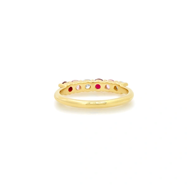 Jennifer Meyer 4 Prong Diamond, Pink Sapphire, and Ruby Ring in 18K Yellow Gold | Fine Rings | Coveti