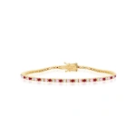 Jennifer Meyer 4 Prong Diamond, Pink Sapphire, and Ruby Tennis Bracelet in 18K Yellow Gold | Fine Bracelets | Coveti