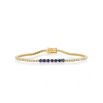Jennifer Meyer 4 Prong Diamond Tennis Bracelet with Large Blue Sapphire Accent in 18K Yellow Gold | Fine Bracelets | Coveti