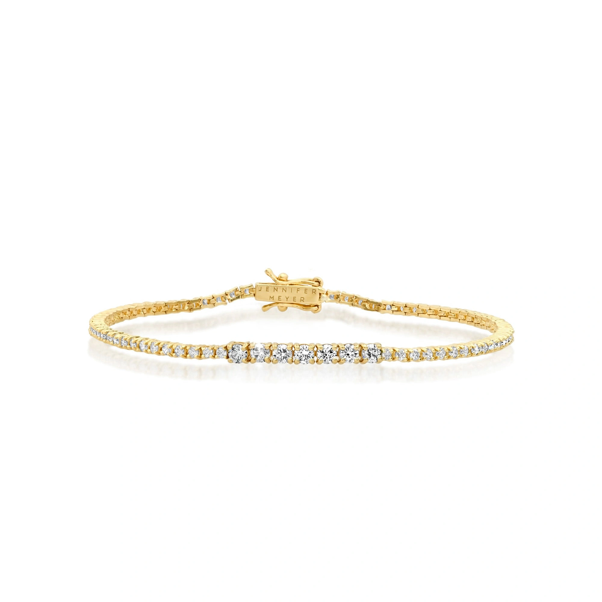 Jennifer Meyer 4 Prong Diamond Tennis Bracelet with Large Diamond Accent in 18K Yellow Gold Jennifer Meyer 4 Prong Diamond Tennis Bracelet with Large Diamond Accent in 18K Yellow Gold | Fine Bracelets | Coveti
