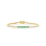 Jennifer Meyer 4 Prong Diamond Tennis Bracelet with Large Emerald Accent in 18K Yellow Gold | Fine Bracelets | Coveti