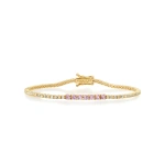 Jennifer Meyer 4 Prong Diamond Tennis Bracelet with Large Pink Sapphire Accent in 18K Yellow Gold | Fine Bracelets | Coveti