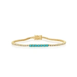 Jennifer Meyer 4 Prong Diamond Tennis Bracelet with Large Turquoise Accent in 18K Yellow Gold | Fine Bracelets | Coveti