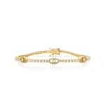 Jennifer Meyer 4 Prong Diamond Tennis Bracelet with Mini Open Evil Eye Accents in 18K Yellow Gold | Fine Bracelets | Coveti
