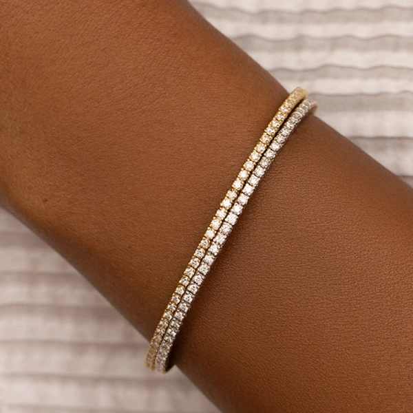 Jennifer Meyer 4 Prong Diamond Tennis Cuff in 18K Yellow Gold | Fine Bracelets | Coveti