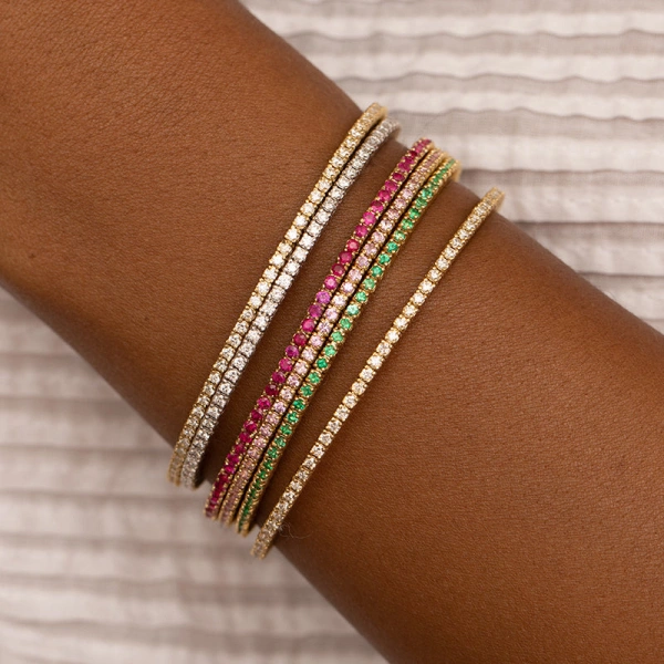 Jennifer Meyer 4 Prong Diamond Tennis Cuff in 18K Yellow Gold | Fine Bracelets | Coveti