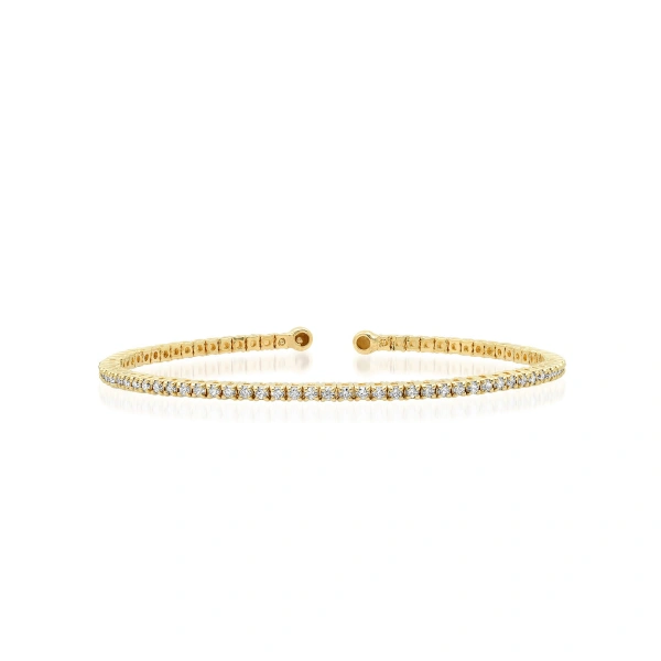 Jennifer Meyer 4 Prong Diamond Tennis Cuff in 18K Yellow Gold | Fine Bracelets | Coveti