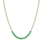 Jennifer Meyer 4 Prong Diamond Tennis Necklace with Large 4 Prong Emerald Accent in 18K Yellow Gold | Fine Necklaces | Coveti