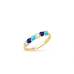 Jennifer Meyer 4 Prong Diamond, Turquoise, and Lapis Ring in 18K Yellow Gold | Fine Rings | Coveti